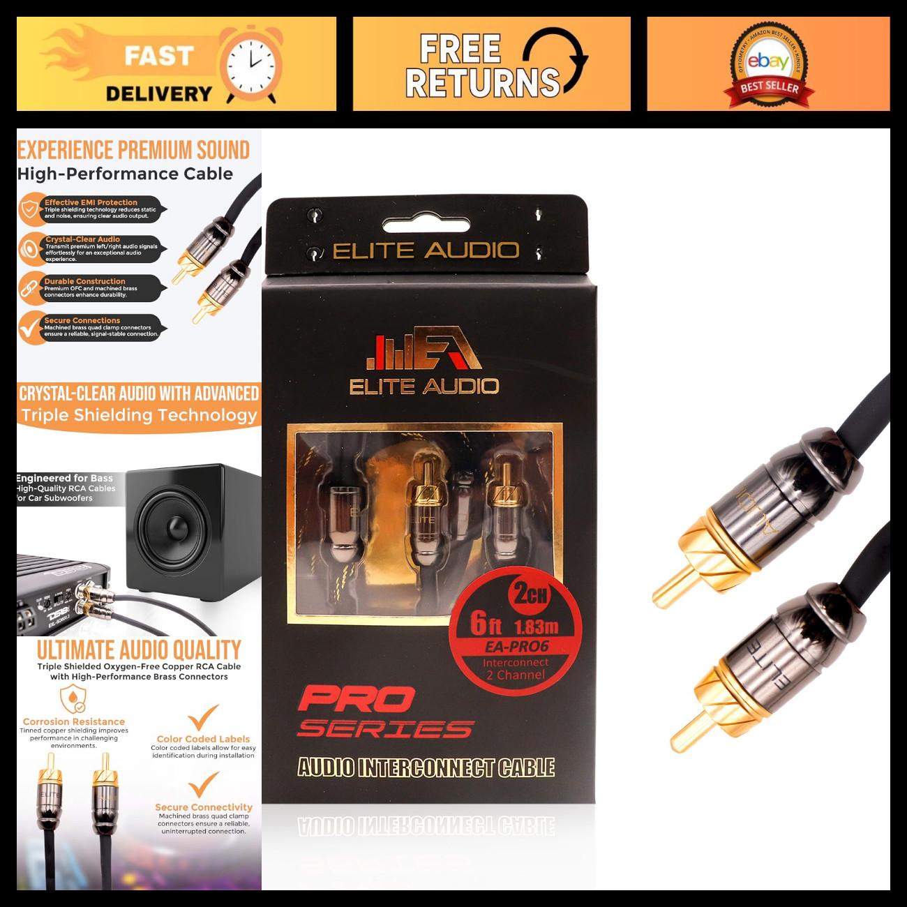 Pro Series | 6ft 2-Channel RCA Cable | OFC | Triple Shielded