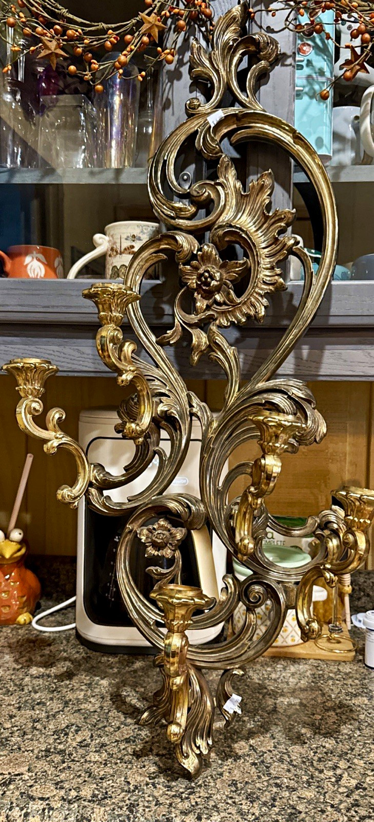 Vintage 1970s Plastic SYROCO 5 Arm Wall Sconce Ornate Tarnished Gold Baroque 34\