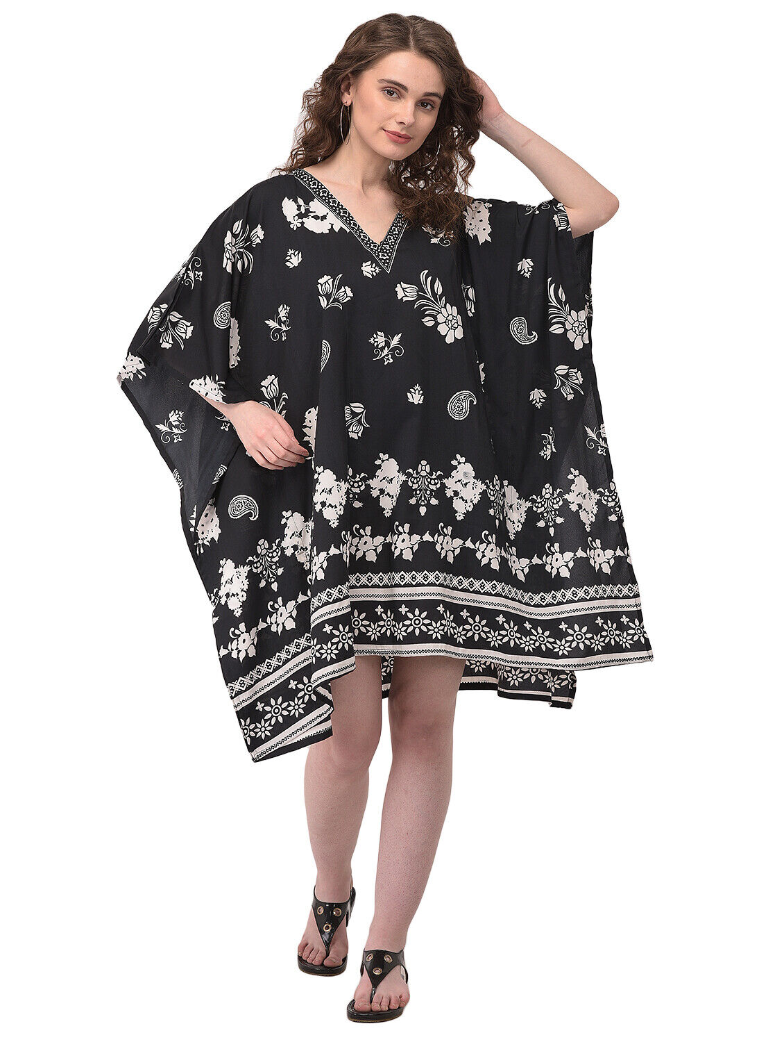 Women Plus Size Loose Kaftan Tunic Dress Hippy Kimono Sleeve Caftan Tunic Tops