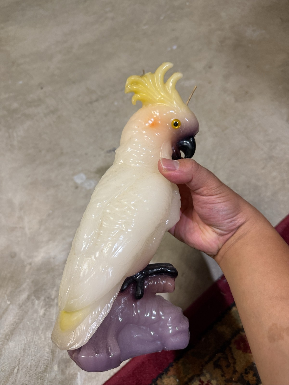 Large Cockatoo Parrot Figural Wax Candle Tropical Bird Perched on Branch