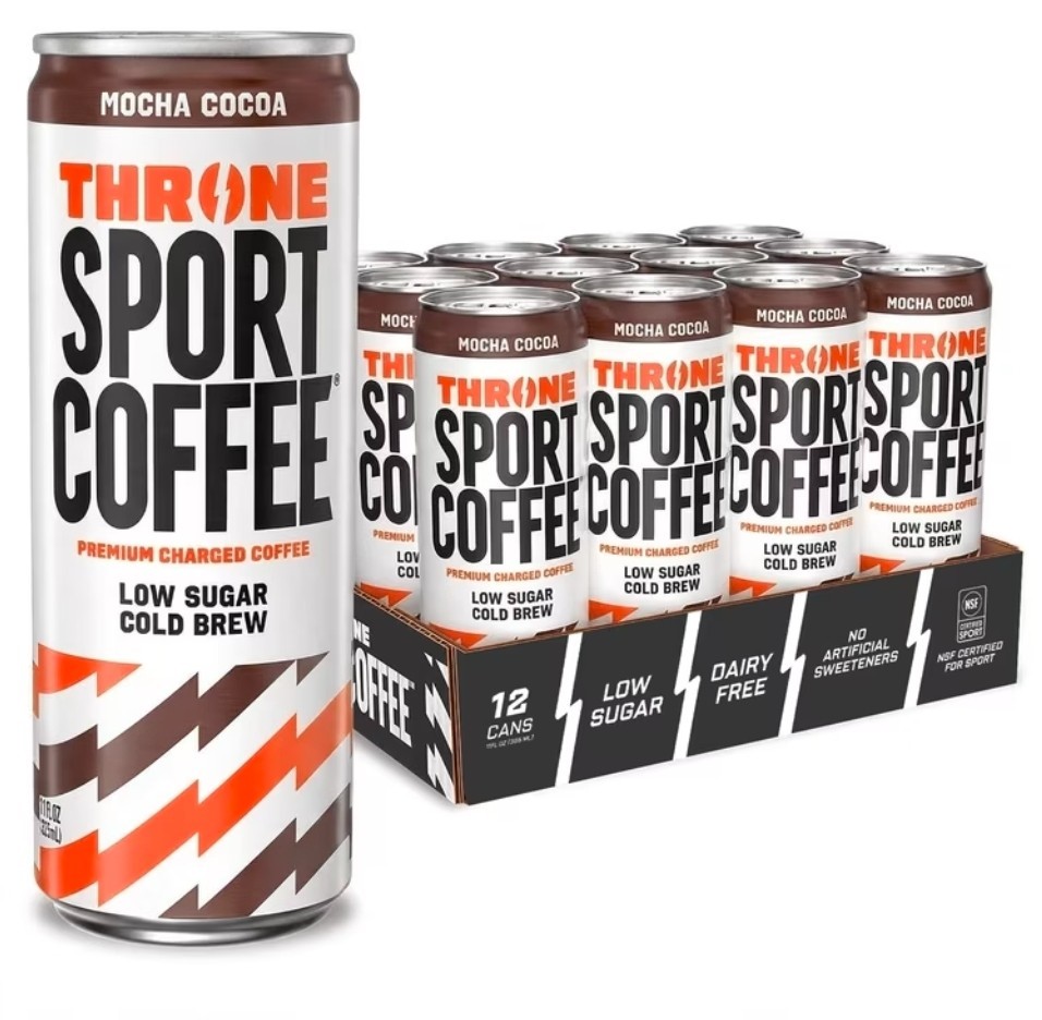Throne Sport Coffee, Mocha Cocoa, 12 Pack, Premium Charged Cold Brew, 11oz