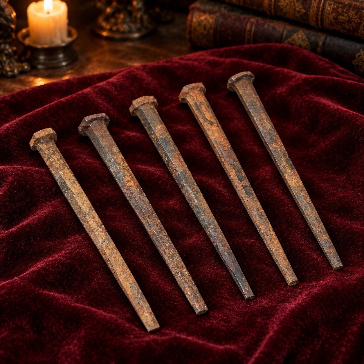 VINTAGE COFFIN NAILS SET OF 5 LARGE 4.5” SQUARE CUT GOTHIC ODDITIES CURIOSITIES