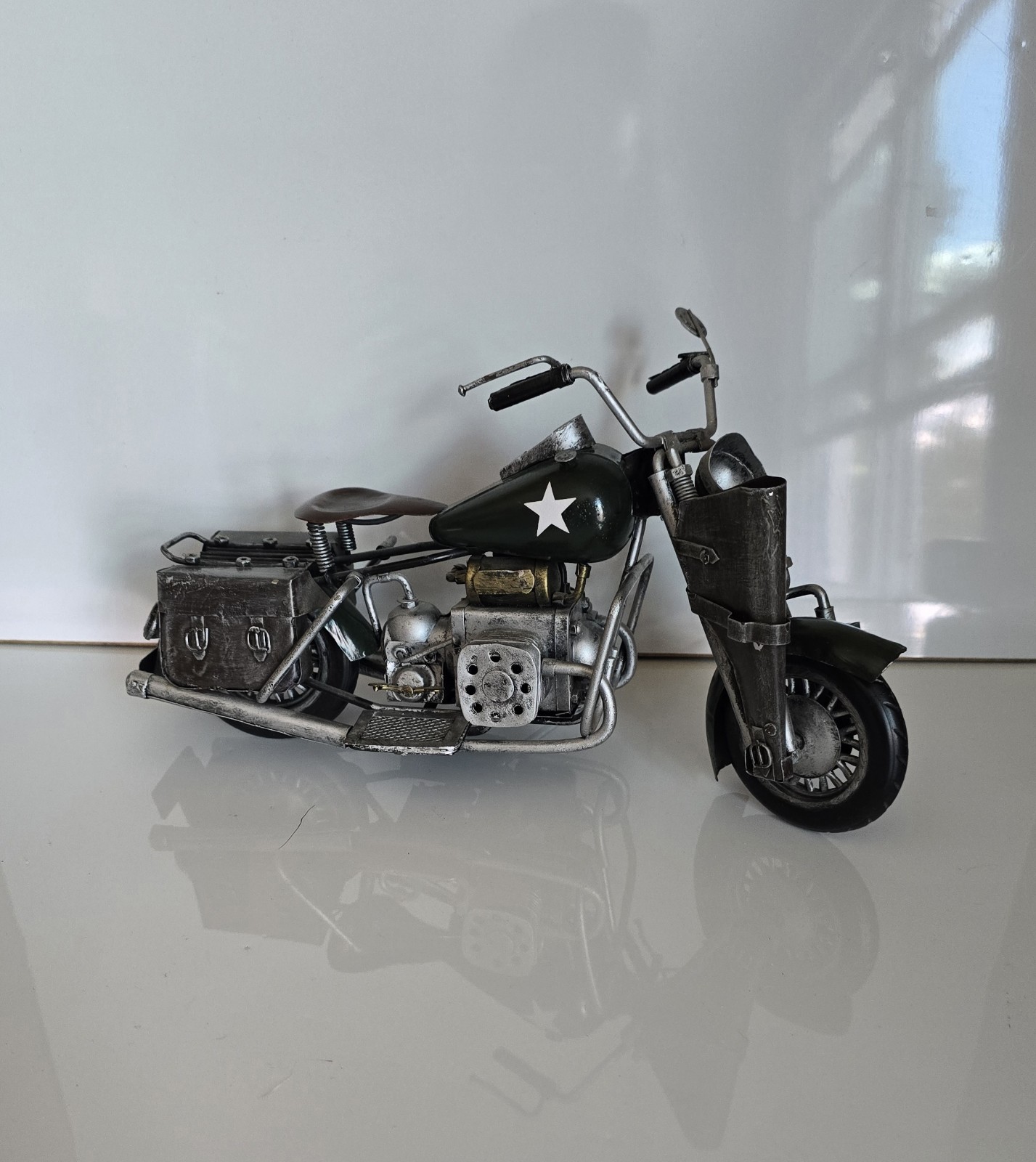 Military Motorcycle WWII WLA Metal Model Handmade Army Green Replica Collectible