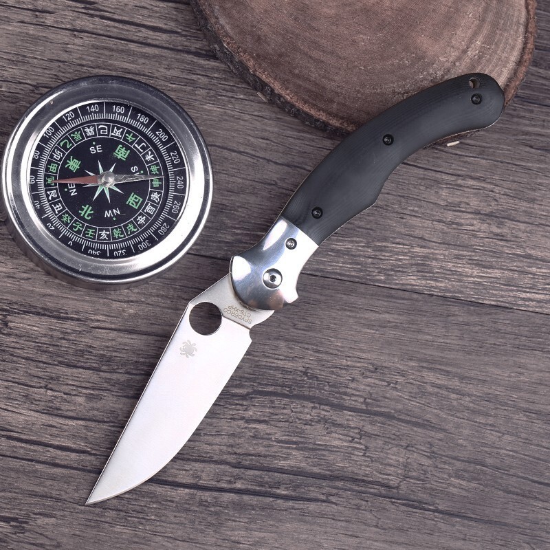 Vintage High Carbon Steel Folding Blade Knife Black Handle Outdoor Hunting