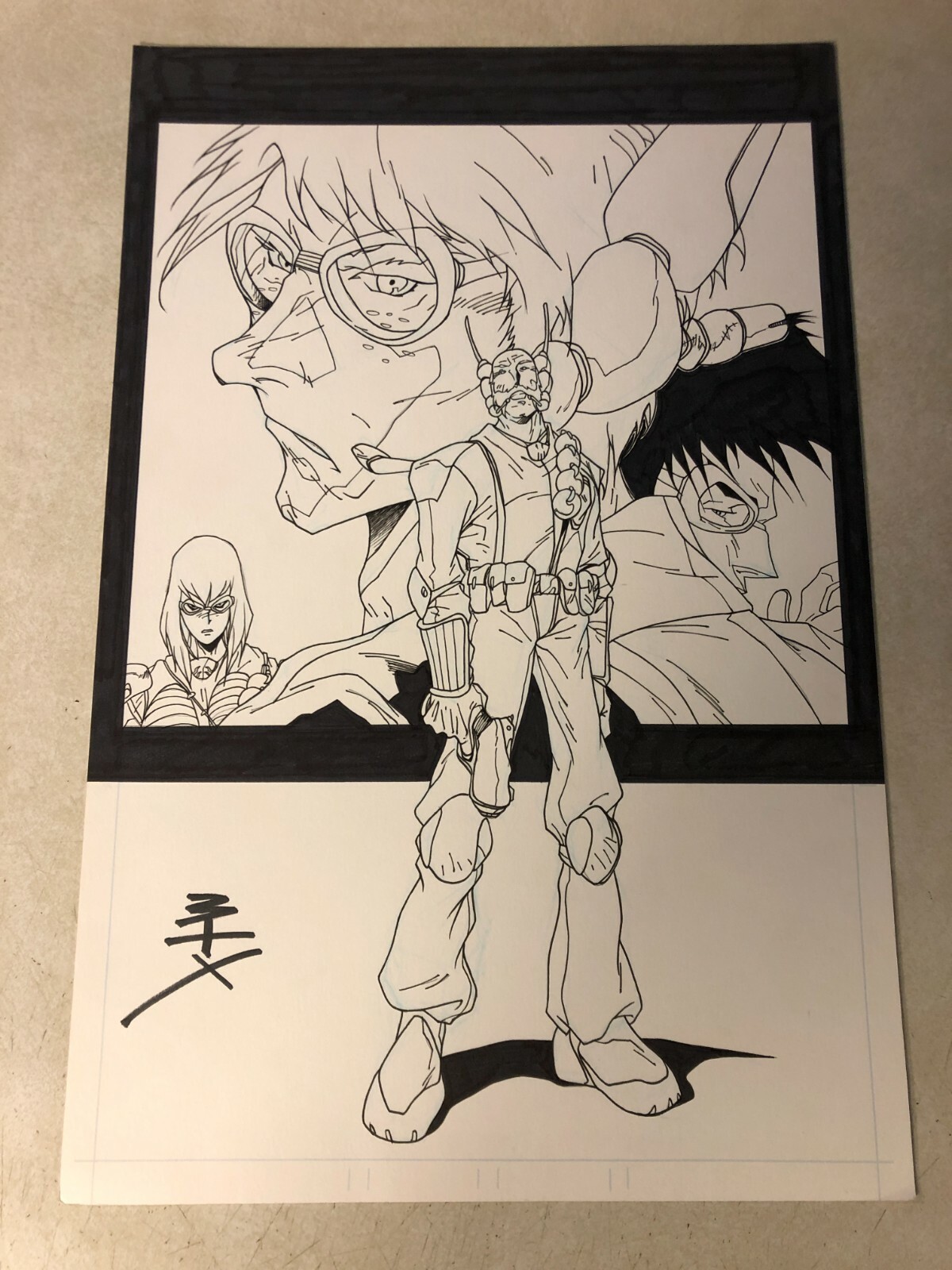 POWDER BURN #1 original comic art SCI FI MANGA COP STUNNING SPLASH 1999 SIGNED