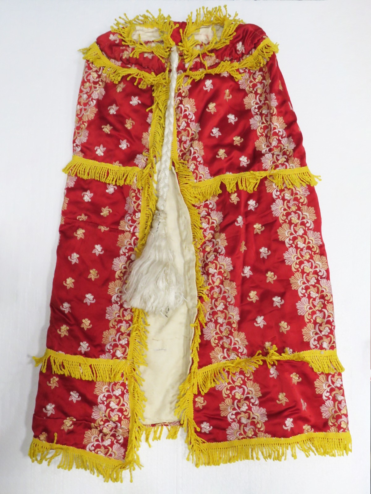 Antique Sephardic Torah Mantle - Crimson Silk & Fringe - Morocco/North Africa