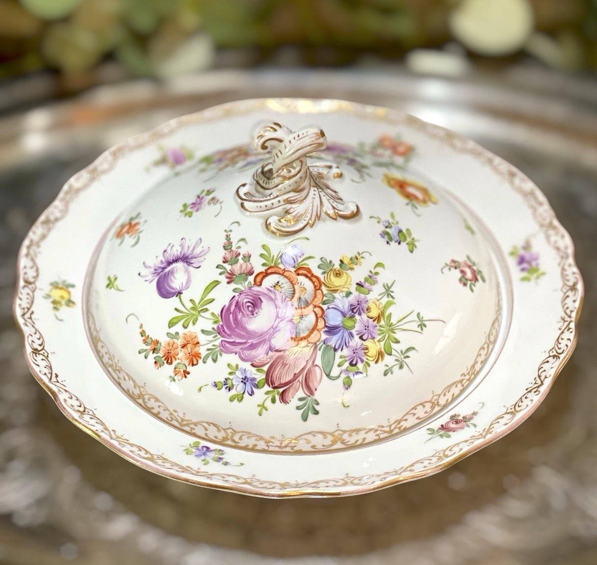 Antique Meissen Germany Floral Round Covered Vegetable Bowl Mark Factory Second