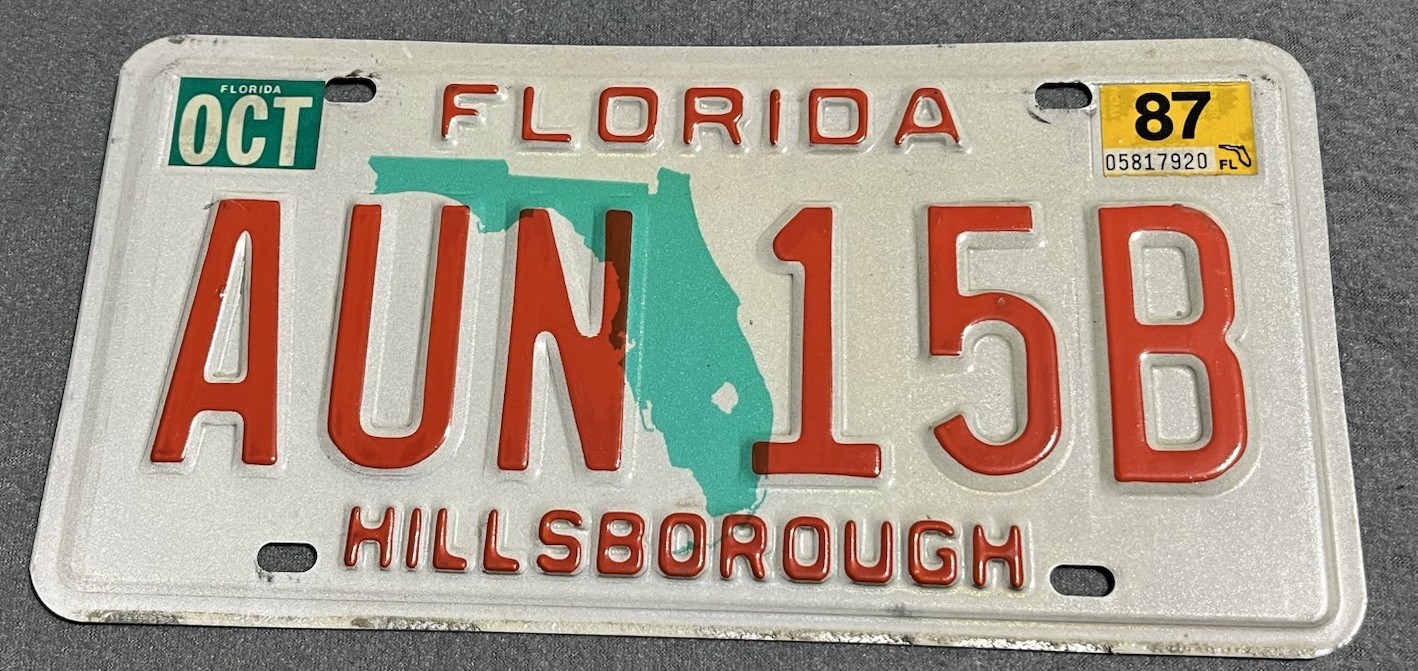 Vintage 198O’s Hillsborough County Tampa Bay FLORIDA License Plate FL Man Cave