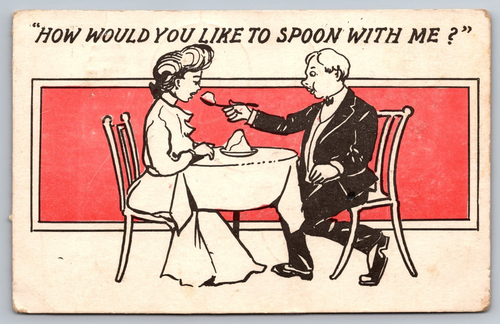 Antique 1907 Comic Postcard Would You Like to Spoon? Couple Sharing Dessert