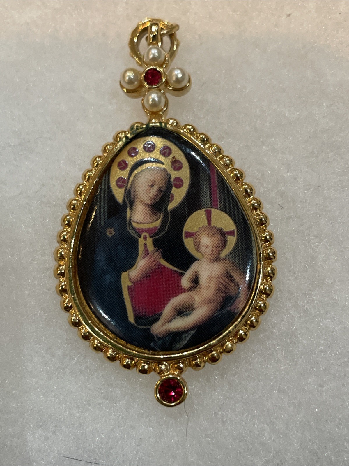 Vintage Our Lady Madonna and Child Jesus Picture Charm, Gold Tone, No Chain