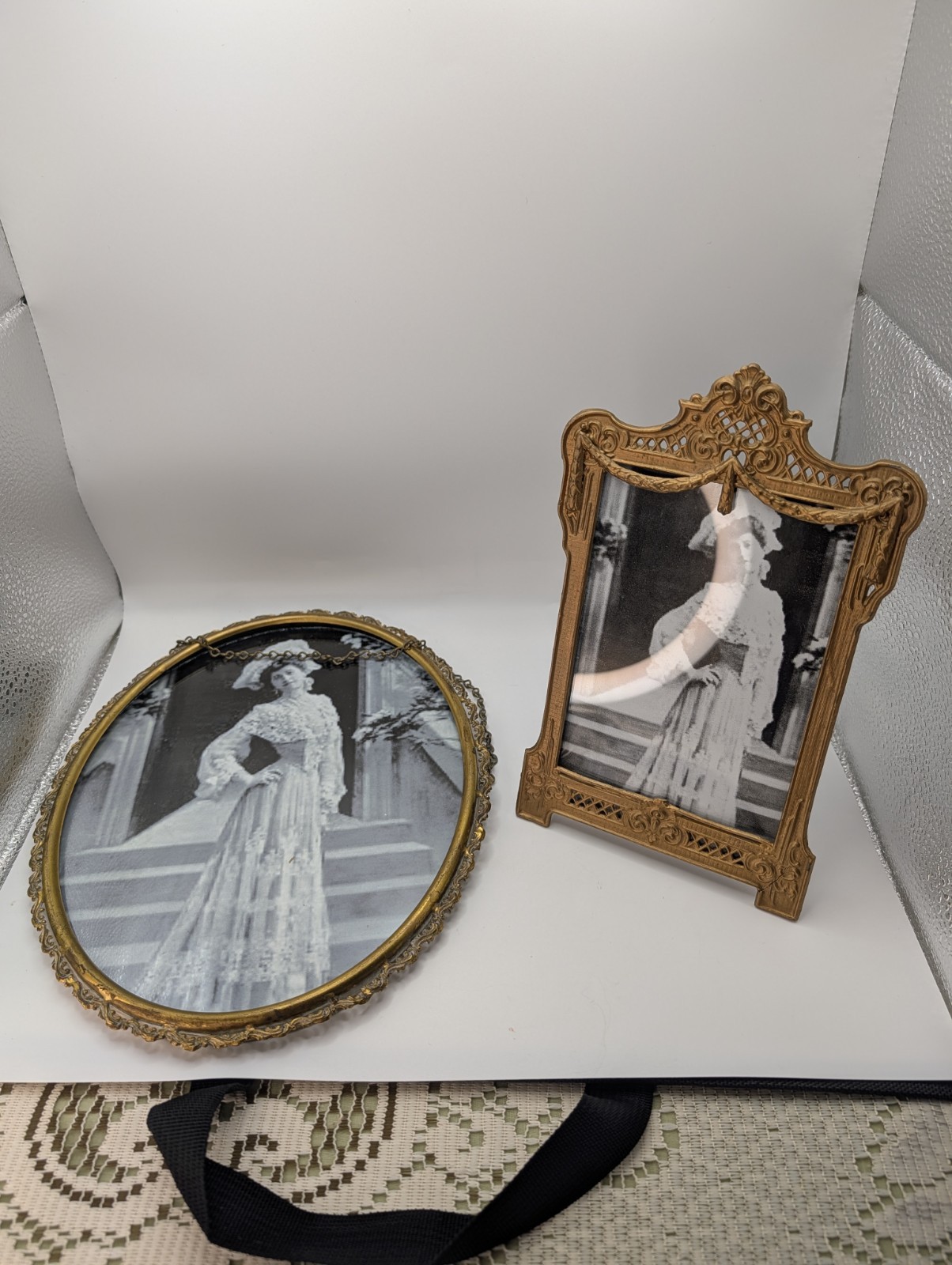 2 Antiq Victorian Germany Ornate Picture Photo Frames Metal 1 Easel 1 Hanging 
