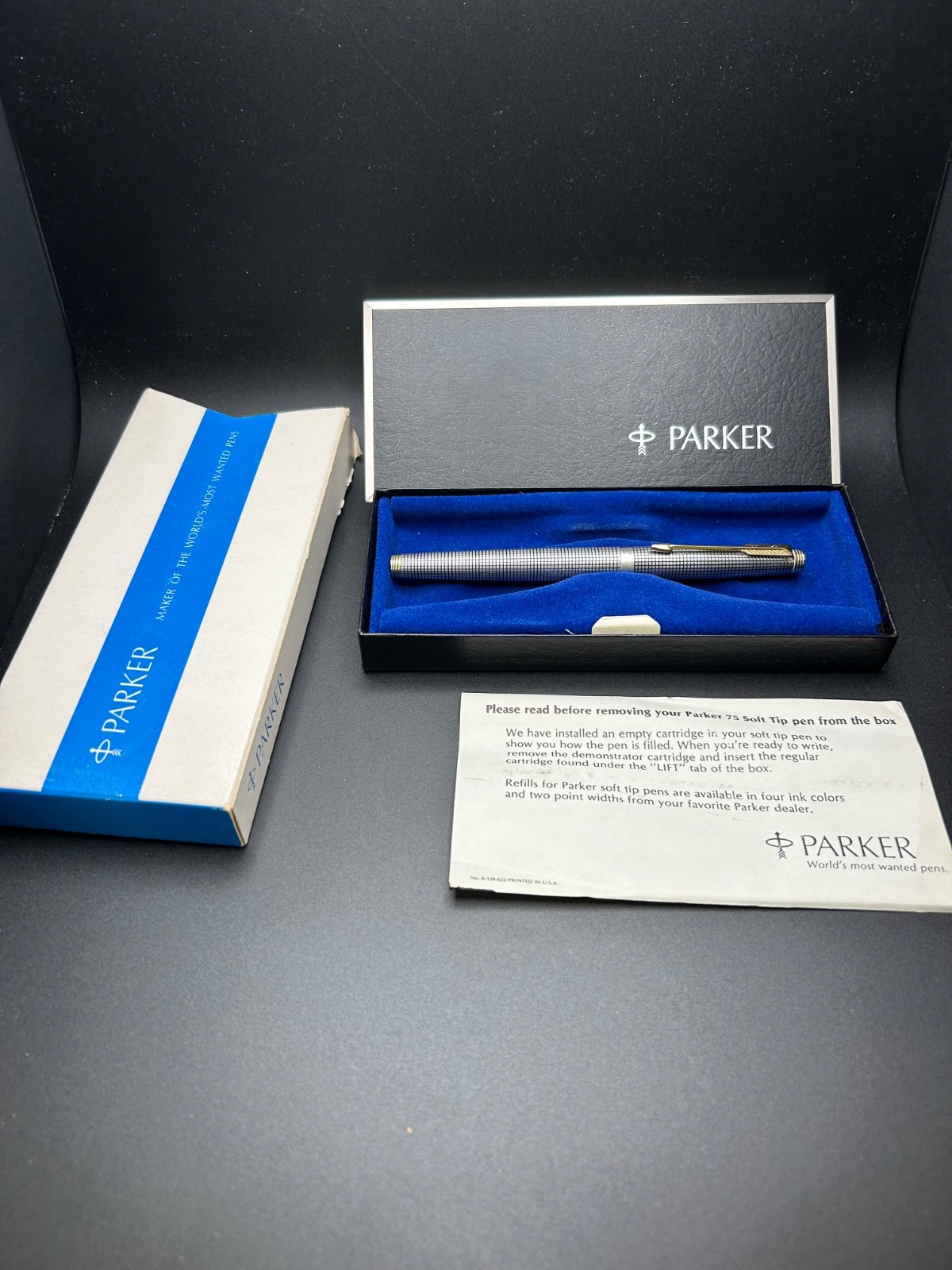 NOS Parker 75 Cisele Sterling Silver Soft Tip Pen Box Papers Rare Vintage w/ IBM