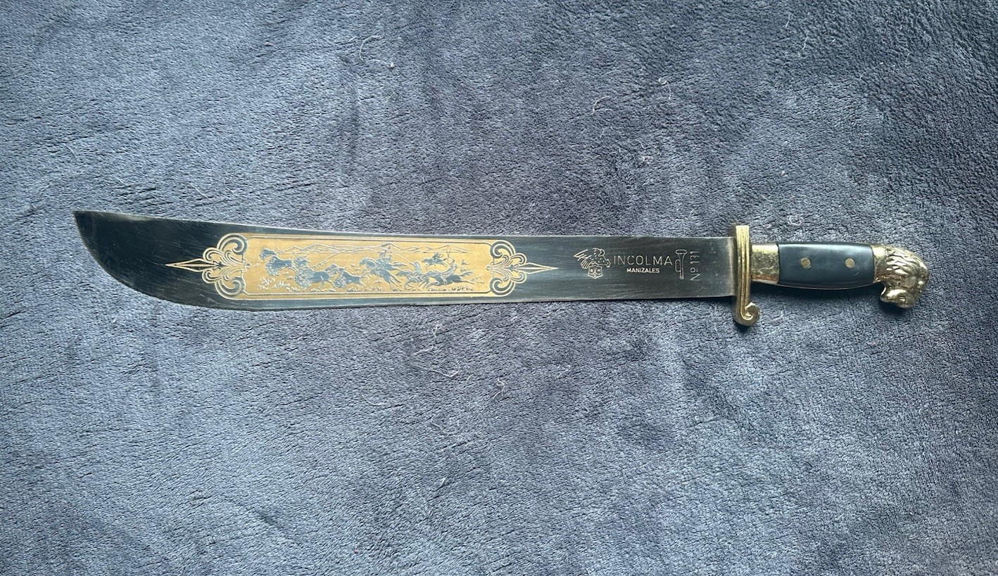Vintage 23” Chromed Machete No. 131 Bison Hunt INCOLMA Lion Head Beautiful Shape