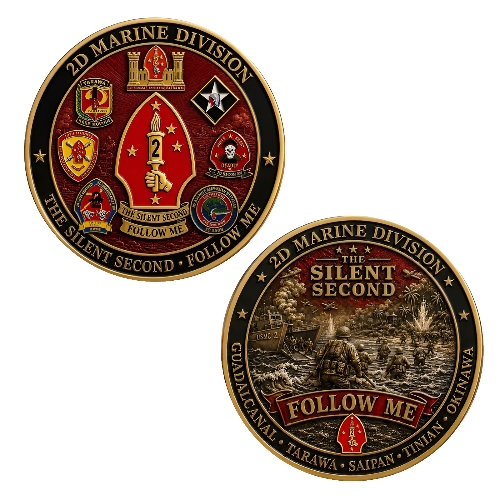 USMC 2d Marine Division Follow Me Silent Second WWII Battle Challenge Coin