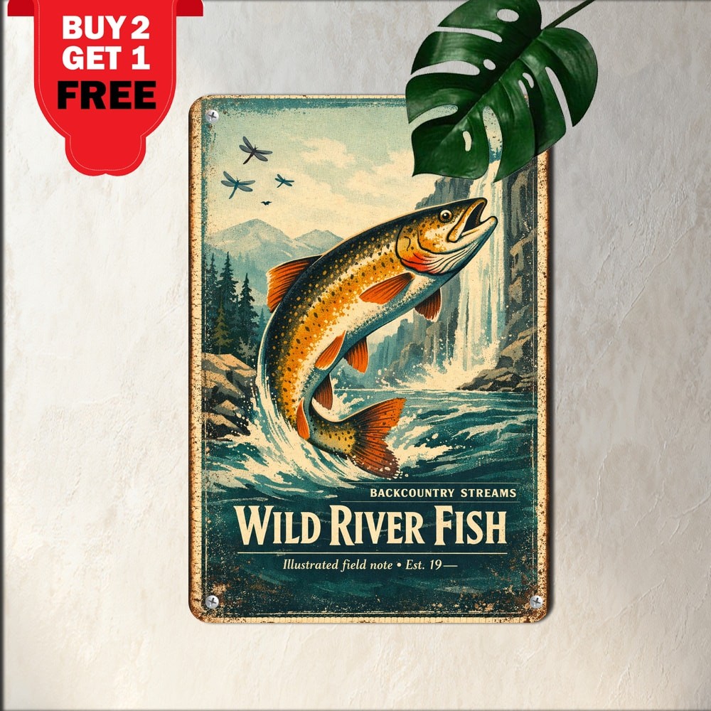 Jumping Rainbow Trout Metal Sign Vintage Angler Cabin Wall Decor 8x12