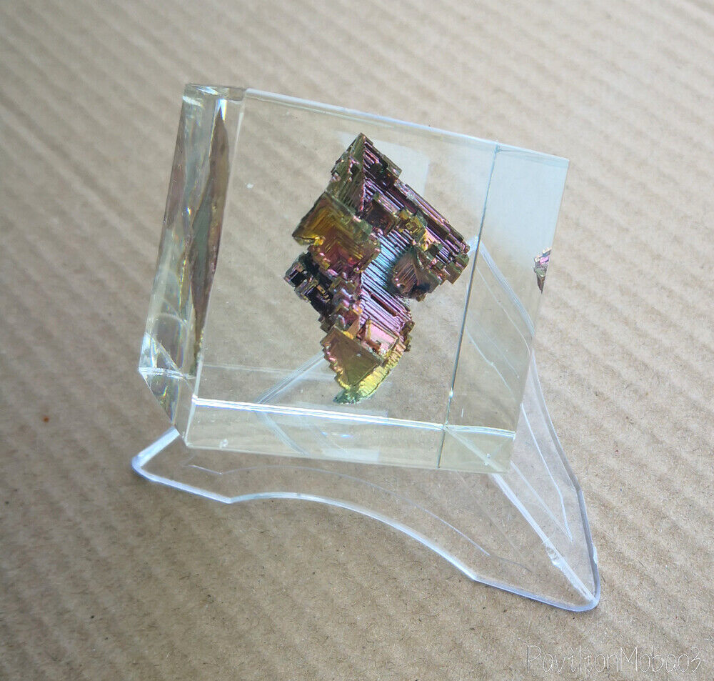 Rare Metal Element Bismuth Cube Embedded Resin Block 40x40x40mm Sample Decor
