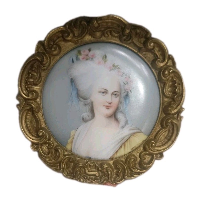 Antique Hand Painted Porcelain Portrait Plaque Marie Antoinette KPM Dresden...