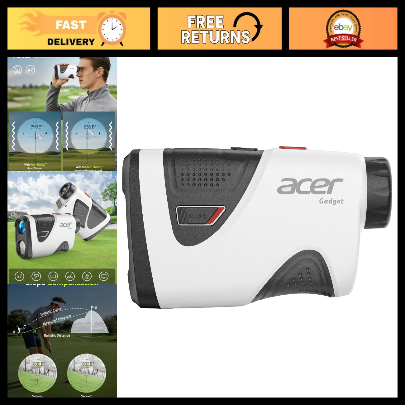 Acer Pro Golf Rangefinder with Slope Switch, Pin Lock Vibration, 1200 Yards