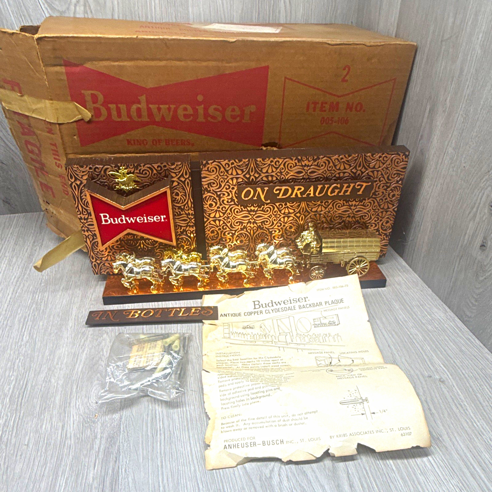 Vintage Budweiser Antique Copper Clydesdale Backbar Plaque BRAND NEW OPEN BOX