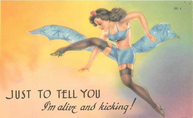 1940s Sexy Lingerie Woman alive & Kicking DG4 Tichnor Postcard 22-7130