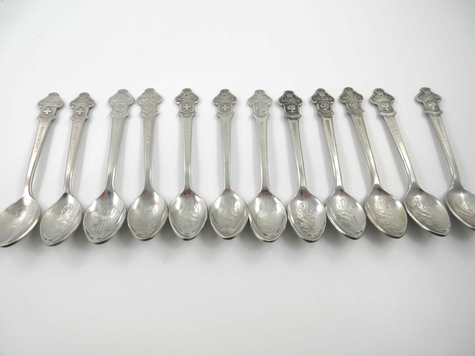 Rolex Bucherer of Switzerland LUCERNE 12 Souvenir Collectible Spoons 4-3/8