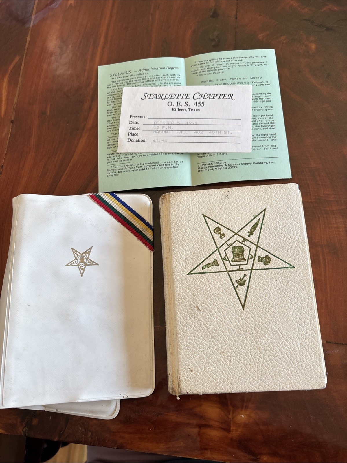 VTG 1952 Adoptive Rite Ritual Freemasonry Eastern Star Pocket Book, Robert Macoy