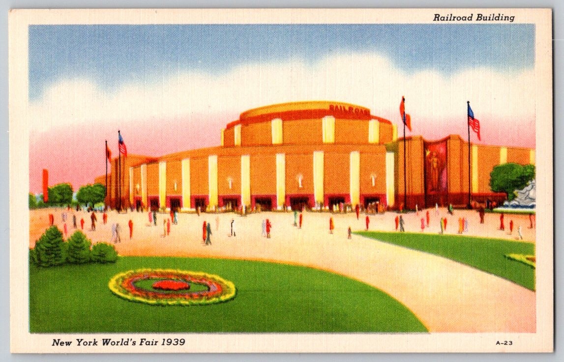 Vintage Postcard 1939 New York World\'s Fair Railroad Building