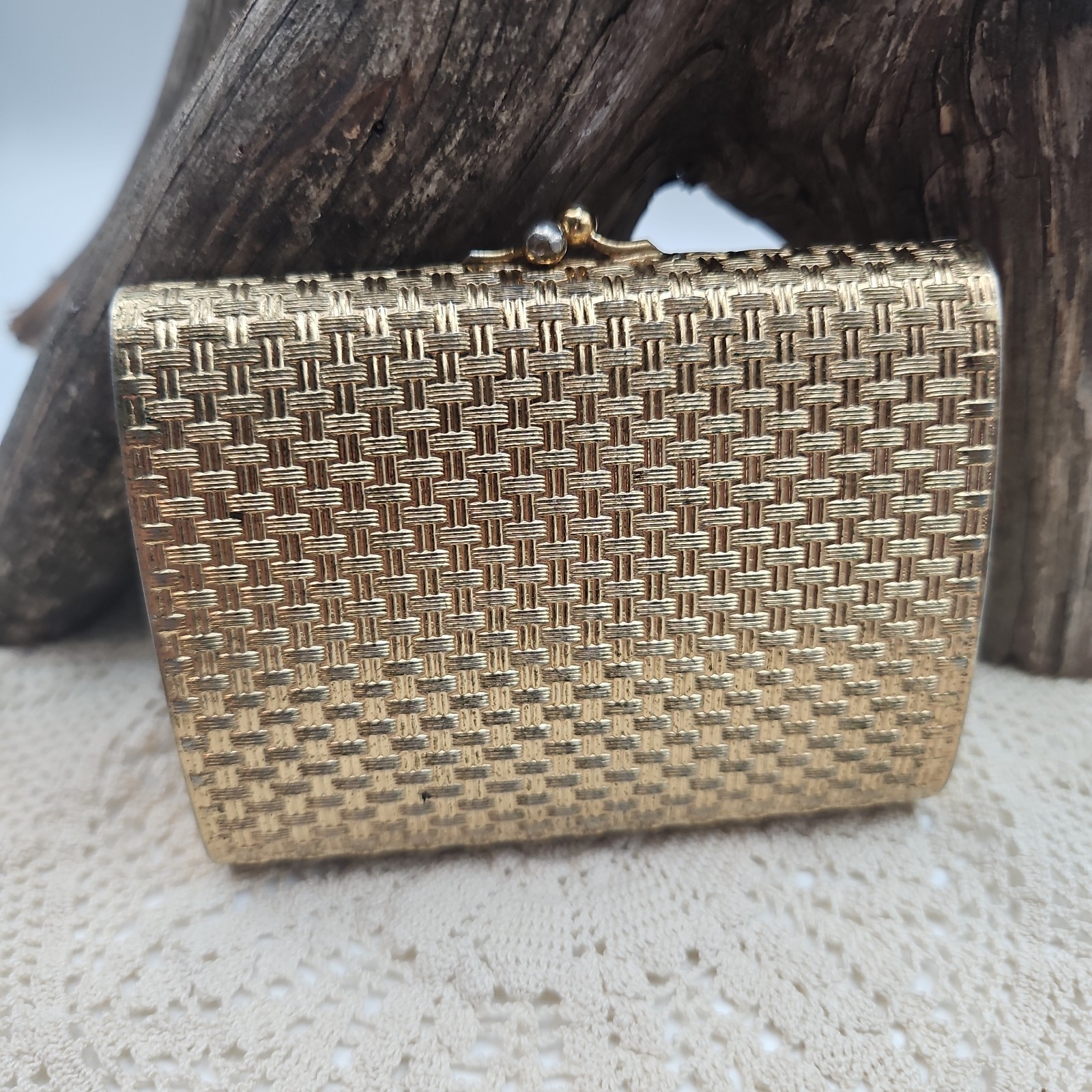 Vintage Napier Gold Tone Basket Weave Cigarette Case MCM Signed **Read
