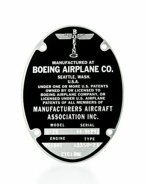 Boeing B-29 Superfortress, Repro Data Plate, Vintage WWII Aviation   DPL-0102-EG