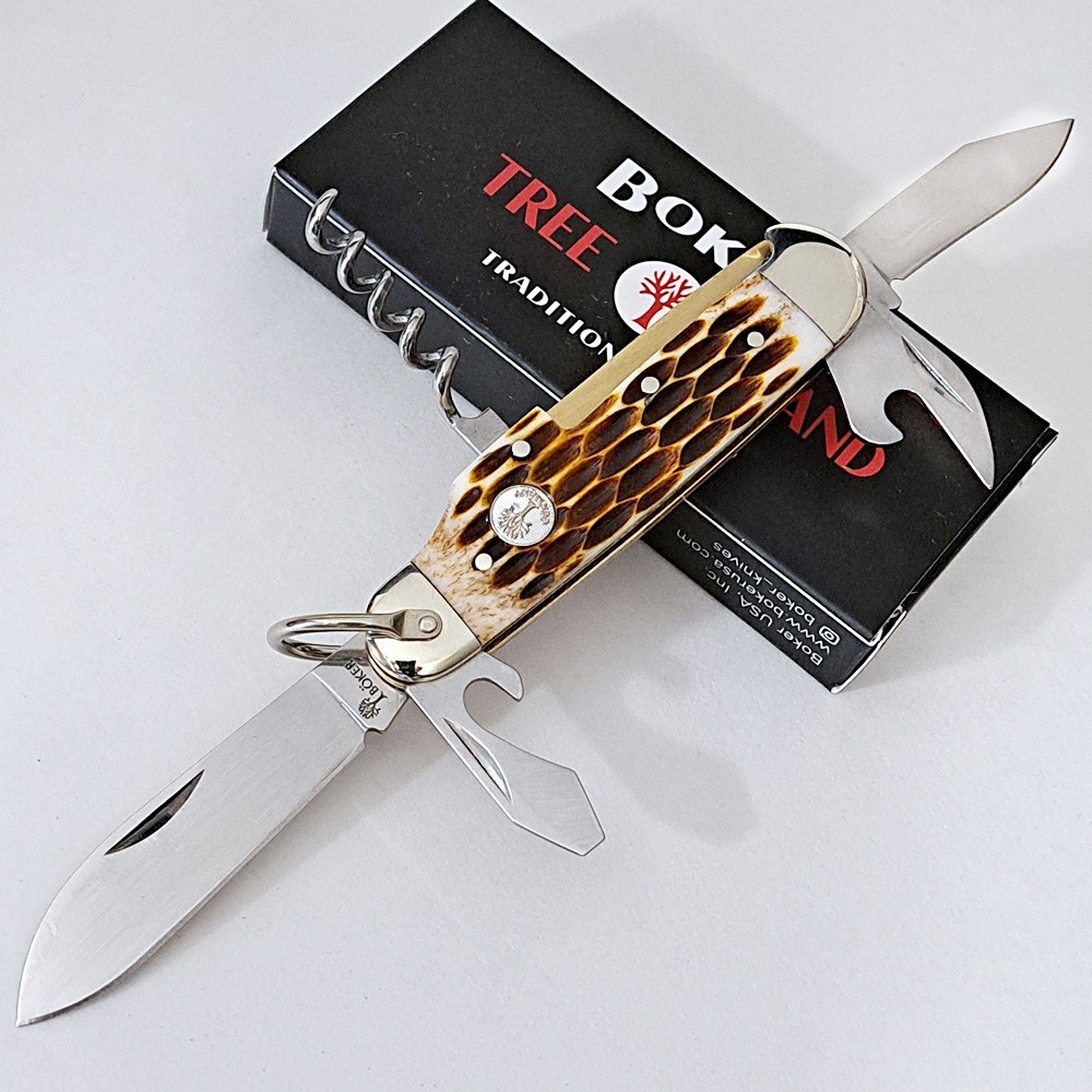 Boker Tree Brand Jigged Amber Bone Camp Solingen Germany Pocket Knife 110906 SAK