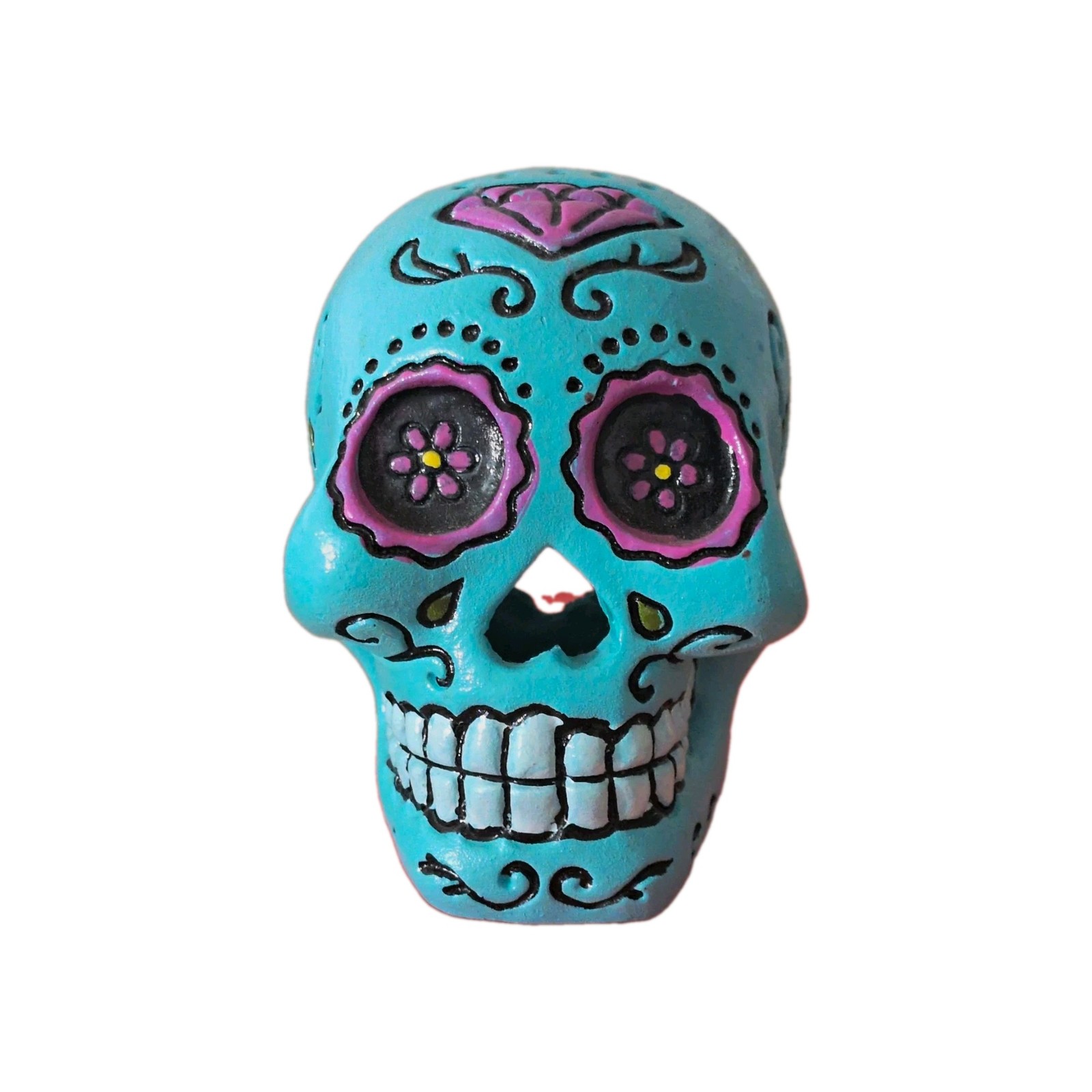 Blue & Pink Day of the Dead Skull Decorative Collectible Figurine