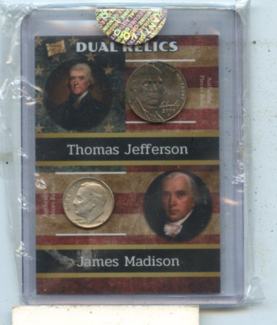 THOMAS JEFFERSON / JAMES MADISON 2020 PIECES OF THE PAST DOUBLE COIN RELIC