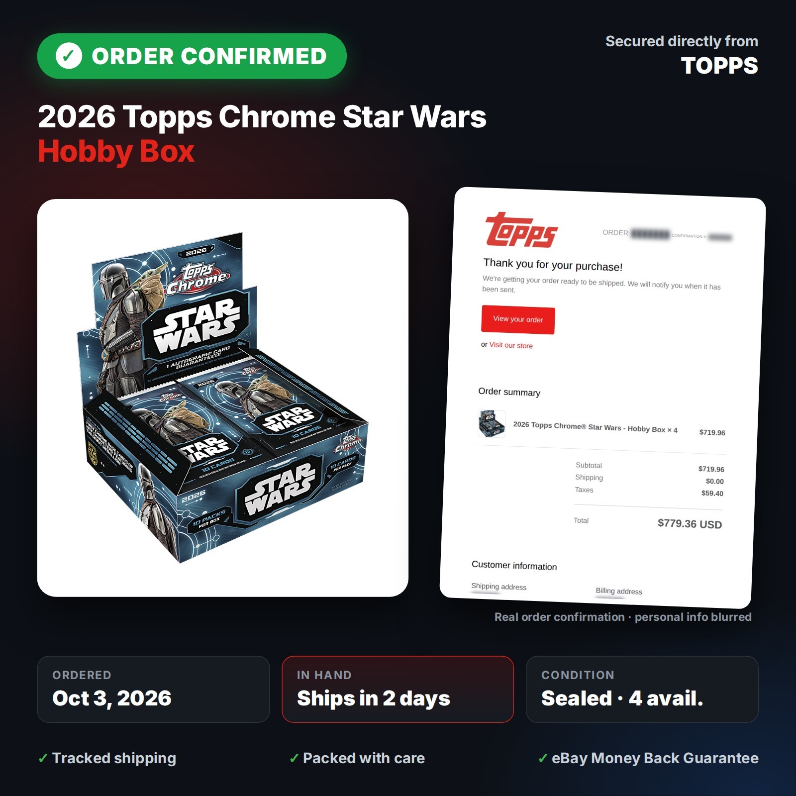 2026 Topps Chrome Star Wars Hobby Box Sealed - IN HAND Ships Fast - Wholesale