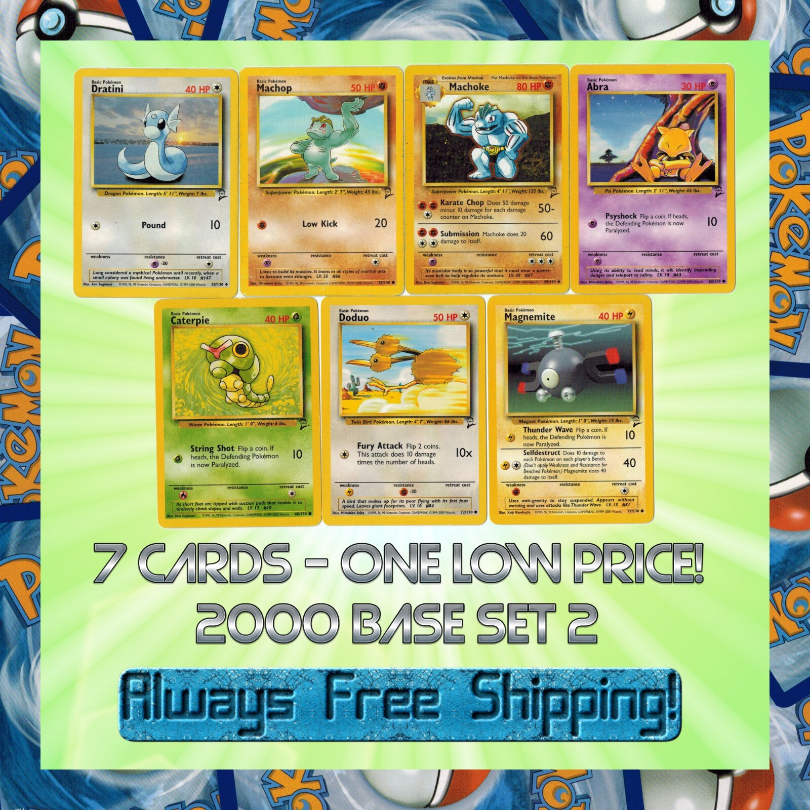 2000 Pokemon Original Base Set 2 -  7 Card Starter Collection - 