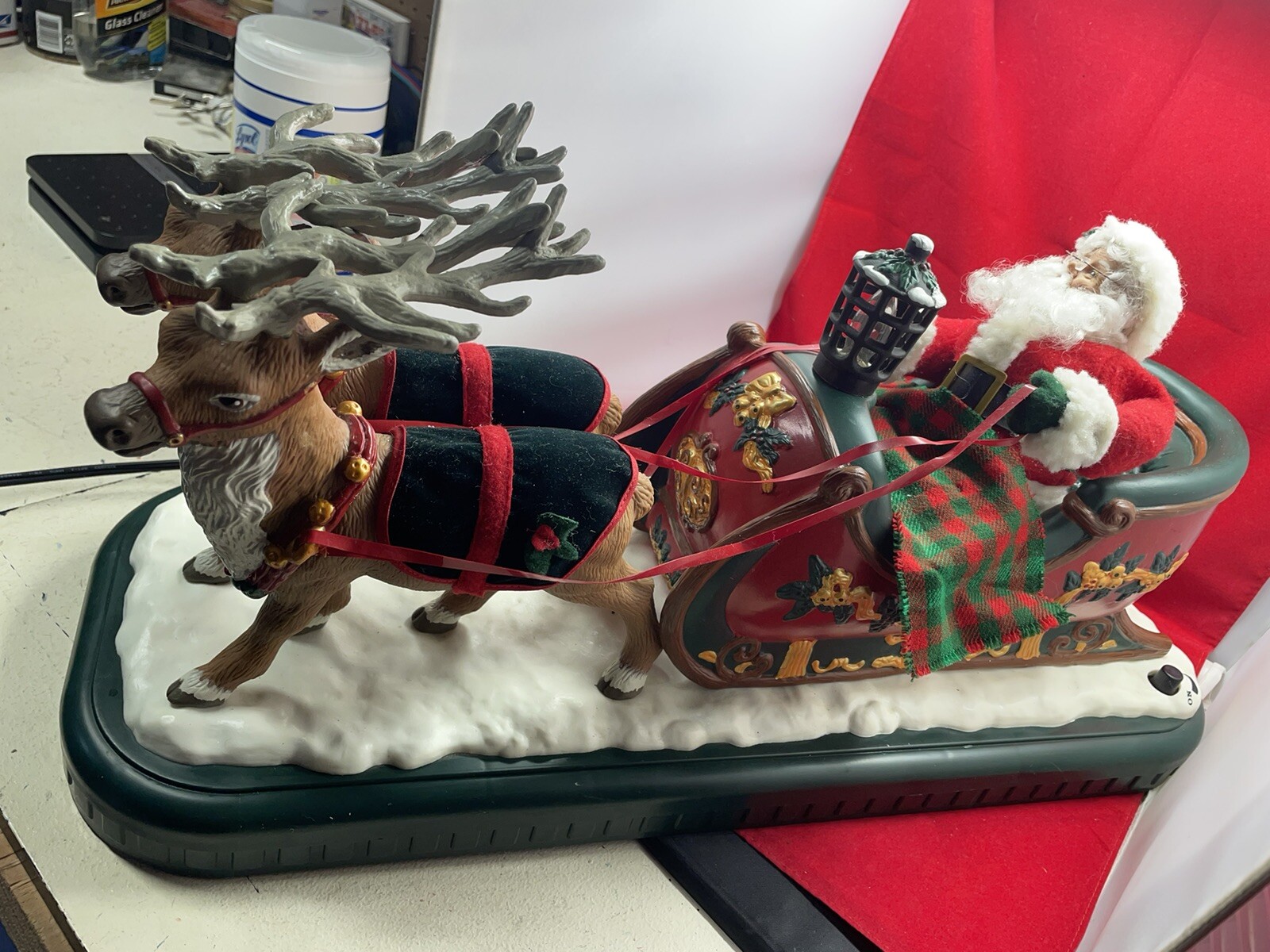 VTG Holiday Creations Animated Musical Santa Sleigh with Reindeer Christmas