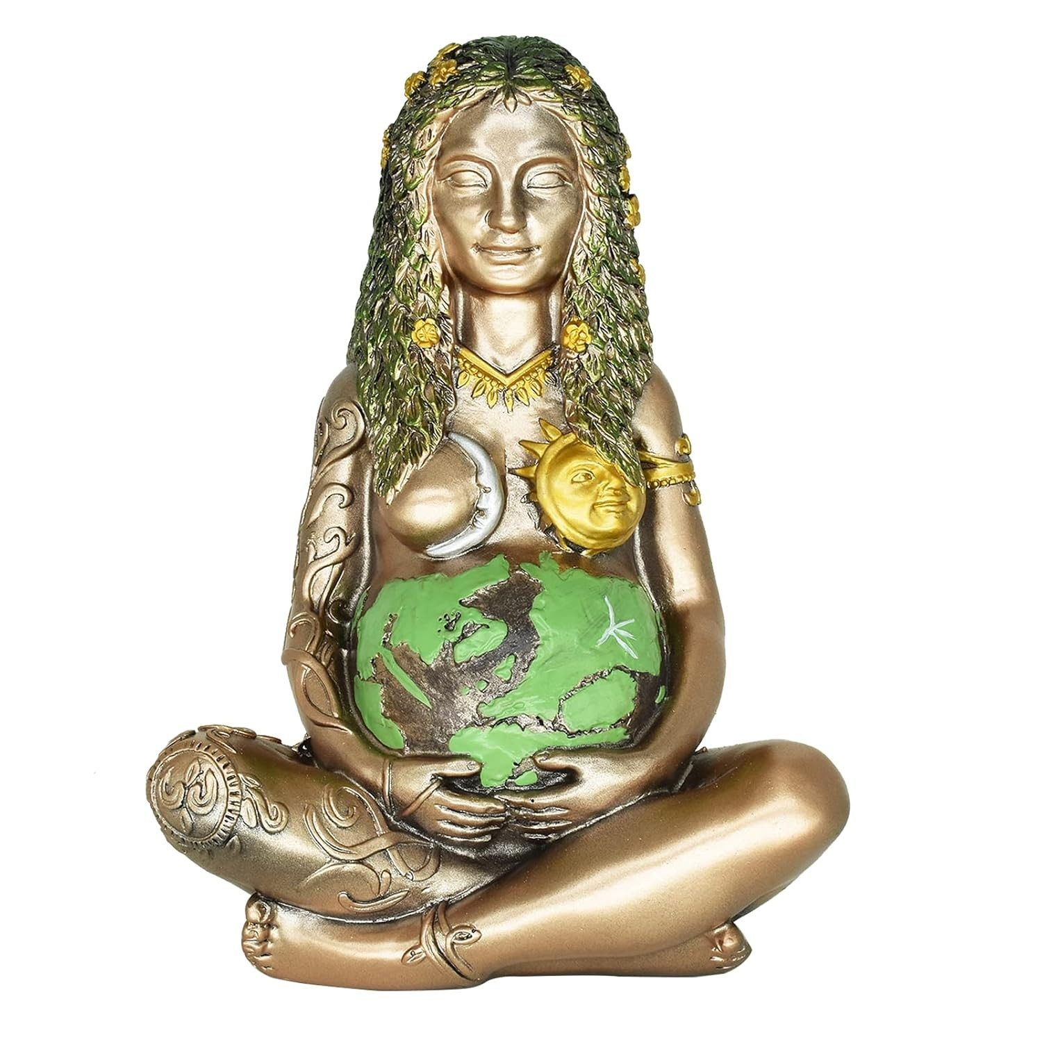 Bronze Gaia Mother Earth Statue Resin Wiccan Altar Decor Goddess Figurine