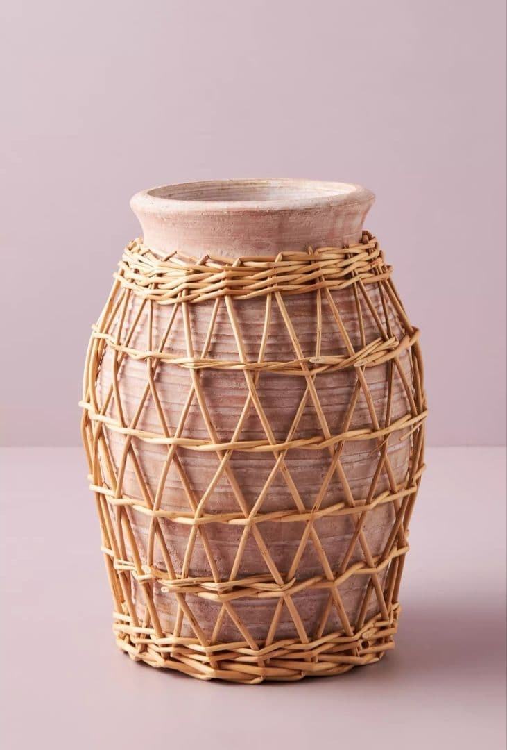 Anthropologie Willow Decorative Vase Handmade Clay & Willow Casing 22cm