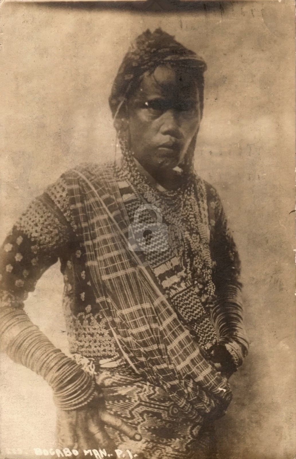 Schenectady NY 1913 Bogobo Man Moro Philippines Native RPPC Photo Postcard COPY
