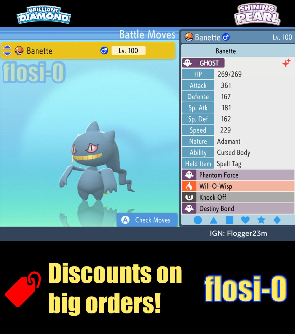 6IV Shiny Banette Pokemon Brilliant Diamond and Shining Pearl