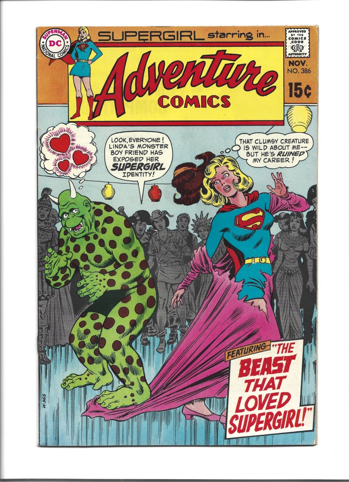 Adventure Comics 386 DC 1969 High Grade Beast That Loved Supergirl VF/NM+ Adventure Comics 386 DC 1969 High Grade Beast That Loved Supergirl VF/NM+