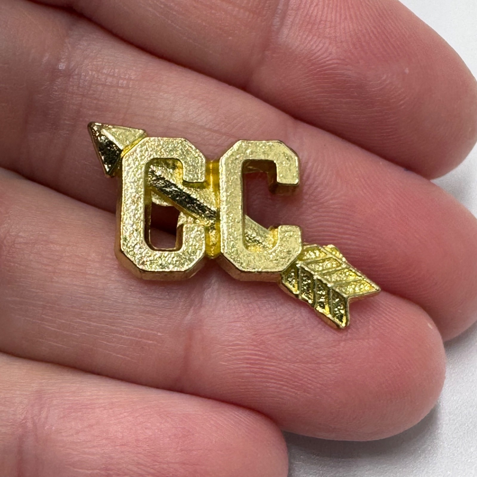 Cross Country Varsity Jacket CC Arrow Lapel Pin Gold Tone Letterman Pinback