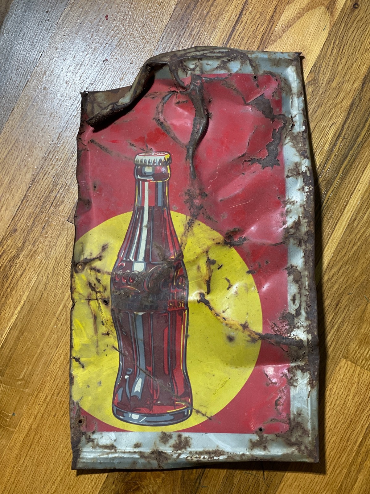 Original 1948 Antique Coca-Cola Metal Sign Fragment Barn Patch Find 1940s Rustic