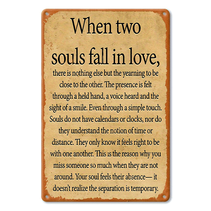 Vintage When Two Souls Fall in Love Iron Tin Metal Signs Home Décor 8x12 Vintage When Two Souls Fall in Love Iron Tin Metal Signs Home Décor 8x12