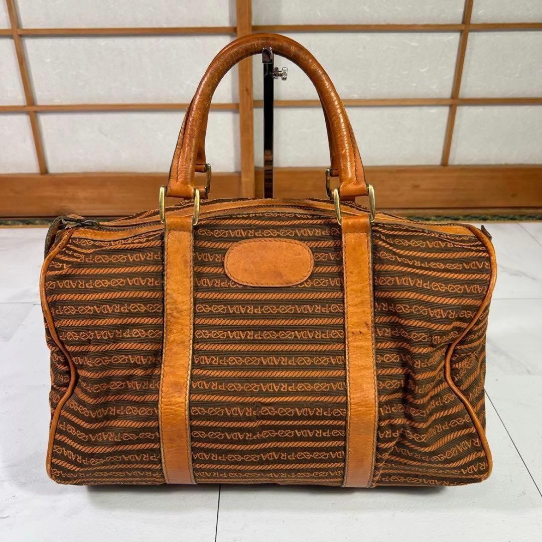 PRADA Women Bag Boston Logo Jacquard Travel Large Capacity VHTF Designer Collect