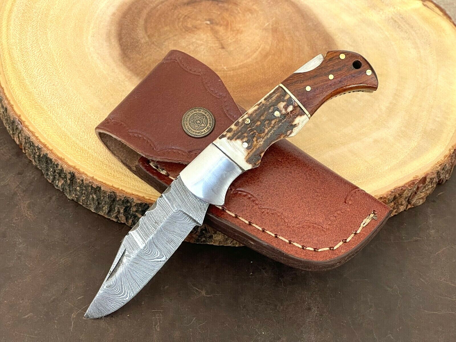 Damascus Folding Pocket Knife With Small Defects Handmade (See Description)