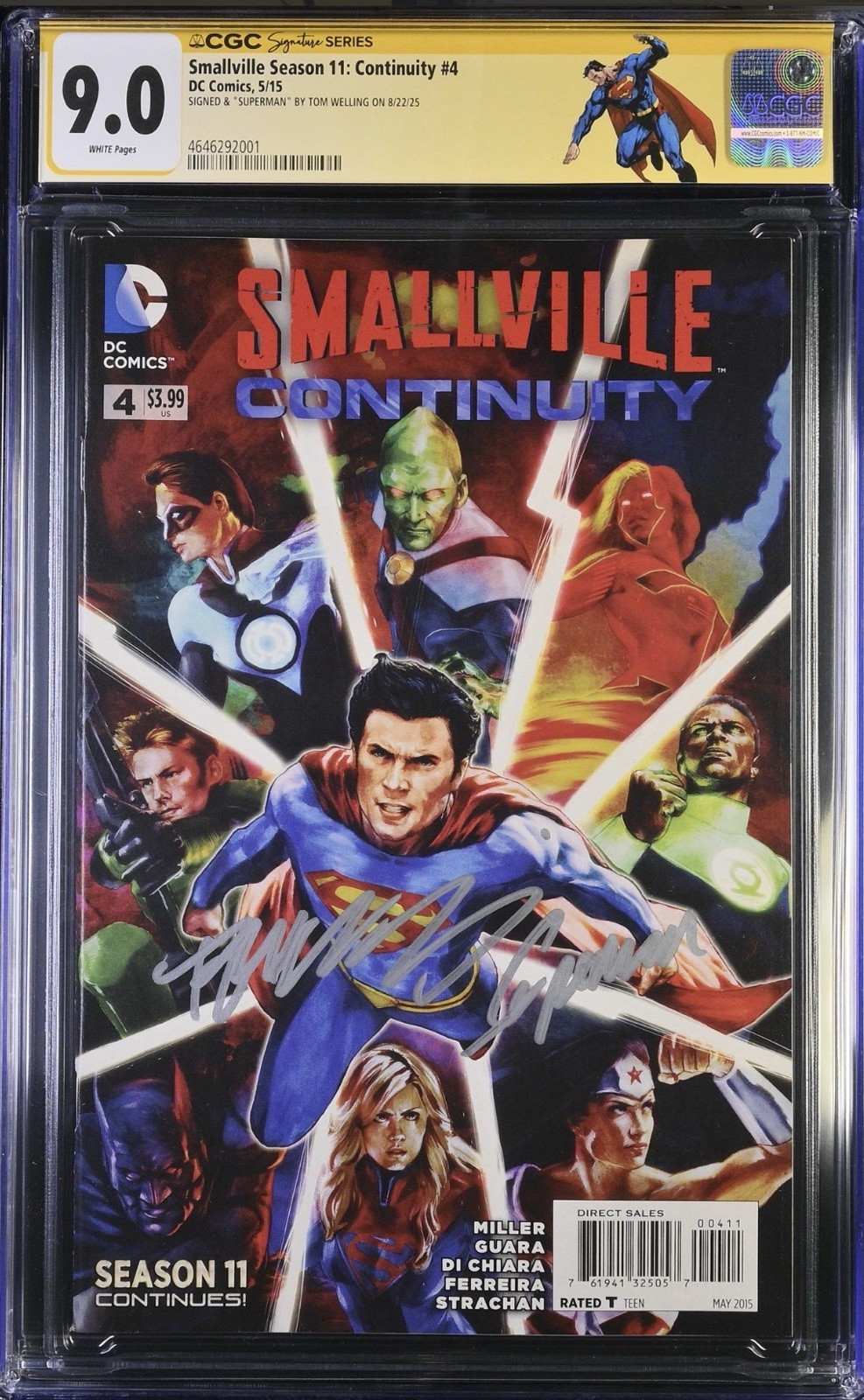 Smallville Season 11 Continuity #4 DC Comic CGC SS 9.0 Sign Tom Welling Superman