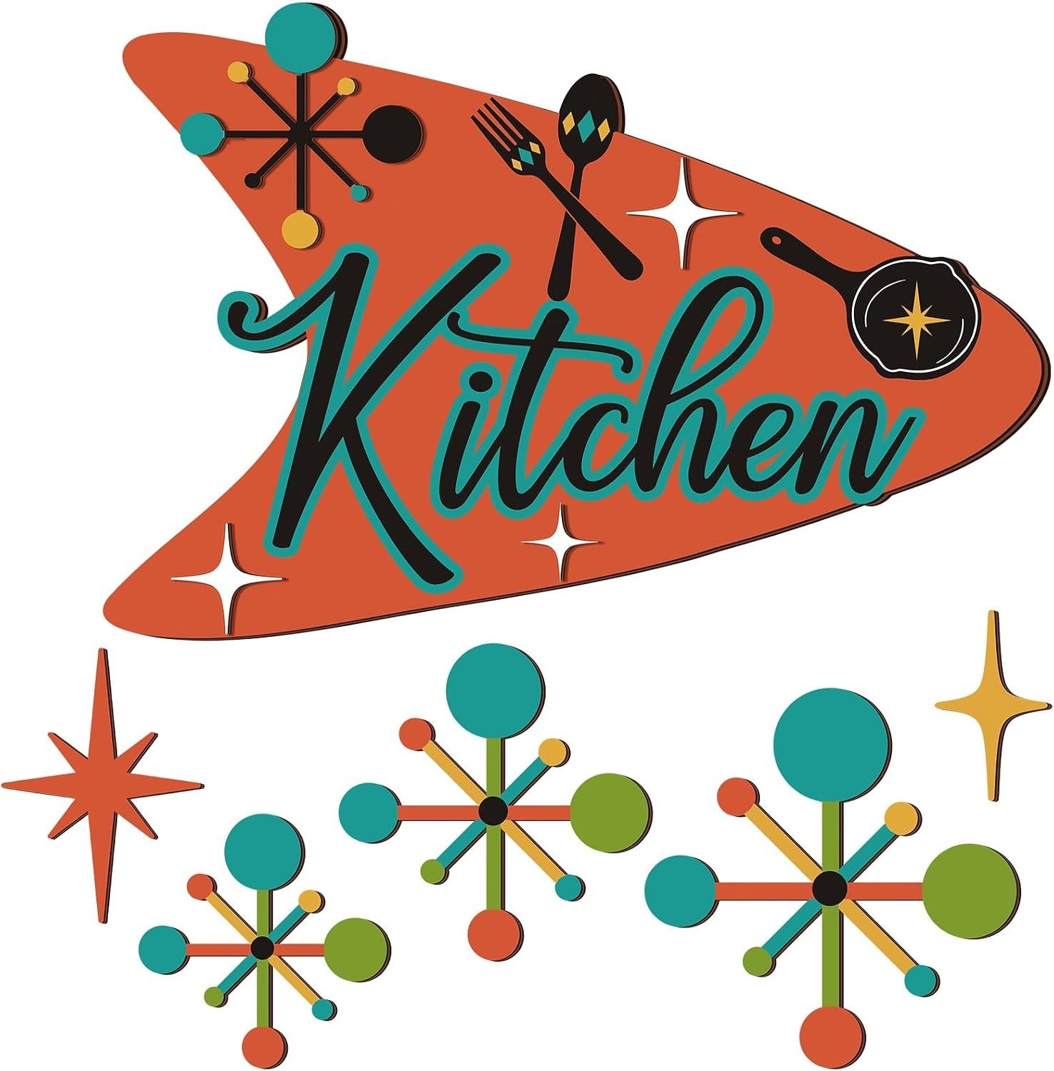 6-Piece Mid-Century Modern Atomic Star Wall Decor – Retro Wooden Art