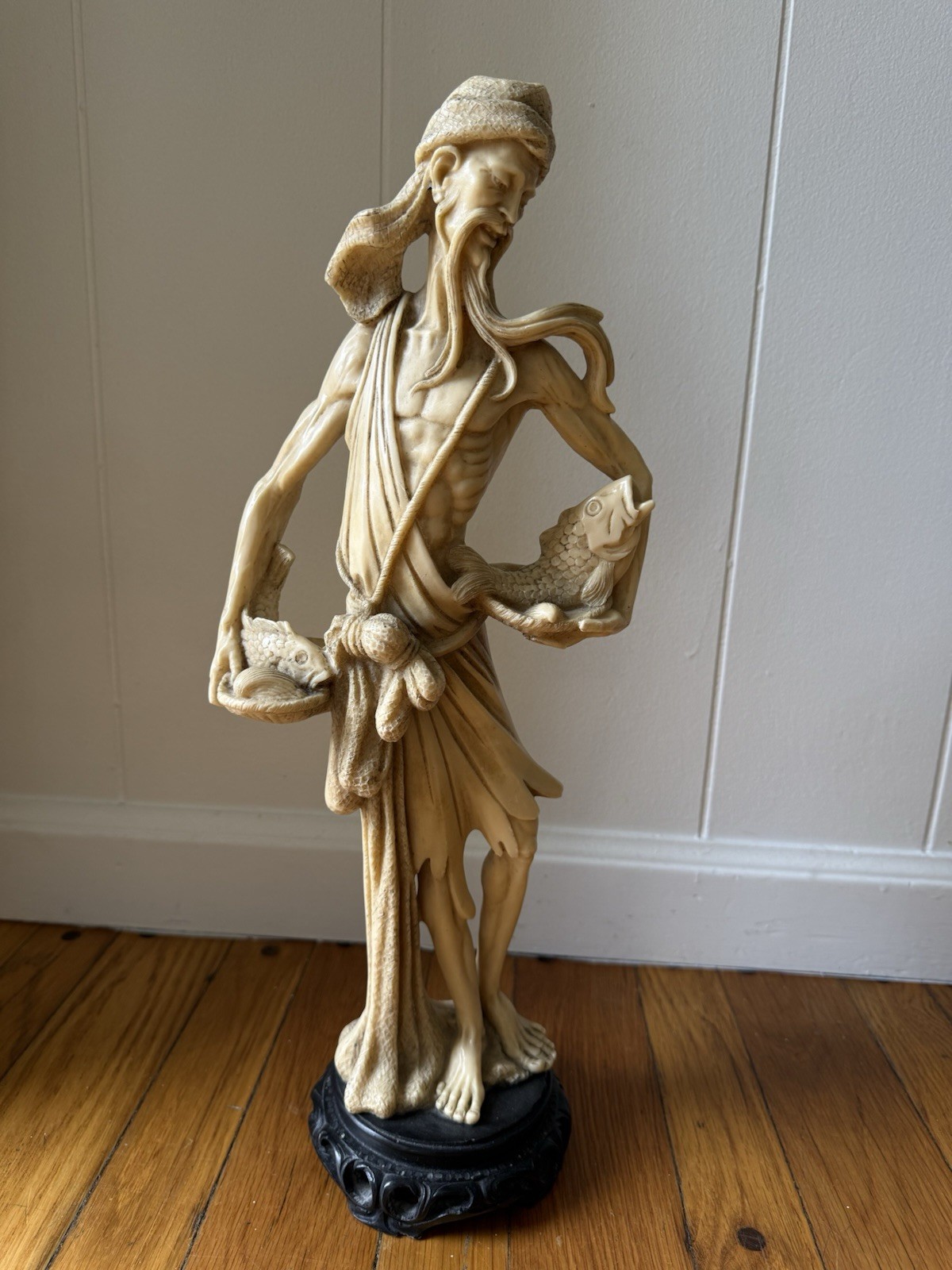 Pair Of Hand Carved 19 1/2  Alabaster Resin Man And Woman 