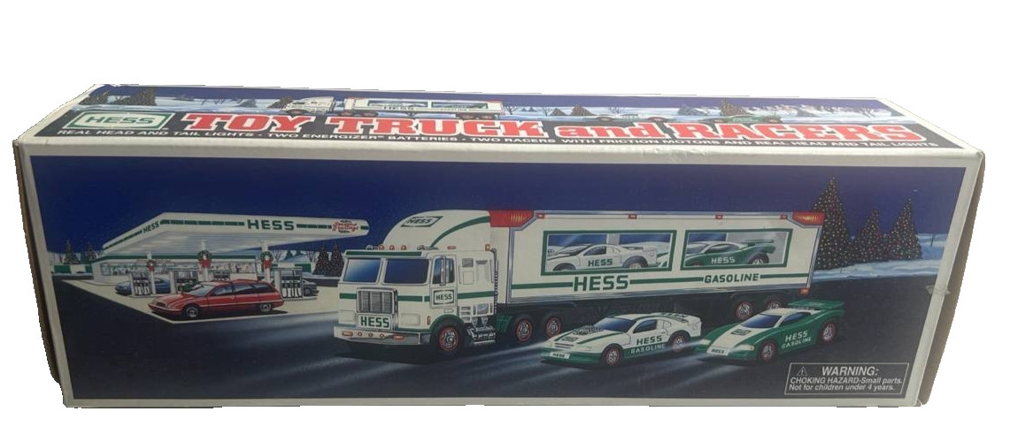 Vintage 1997 Hess Toy Truck and Racers Collectible White Gas Truck Set W/ Box