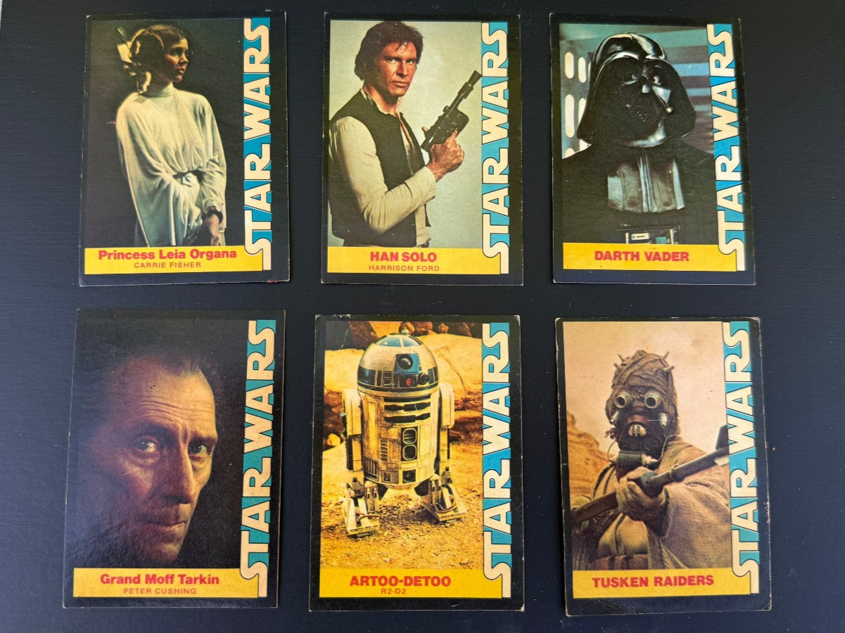 Six Vintage 1977 Wonder Bread Star Wars Cards # 3-6, 8 & 11 with Darth Vader